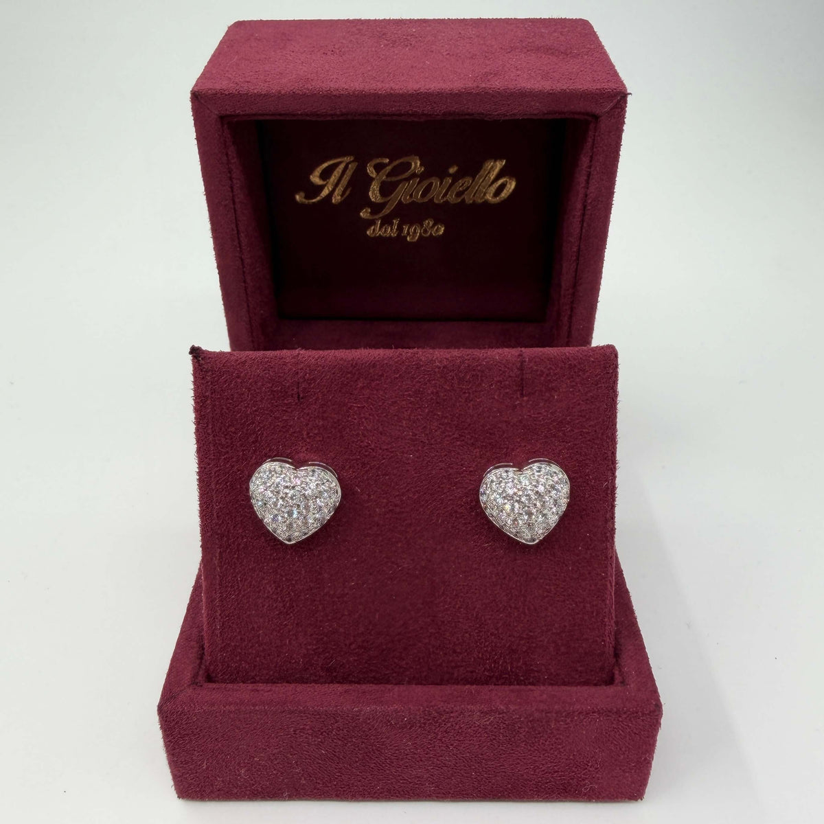 ORECCHINI ORO 18KT BIANCO Cuore Pavè con Zirconi 4.56 gr