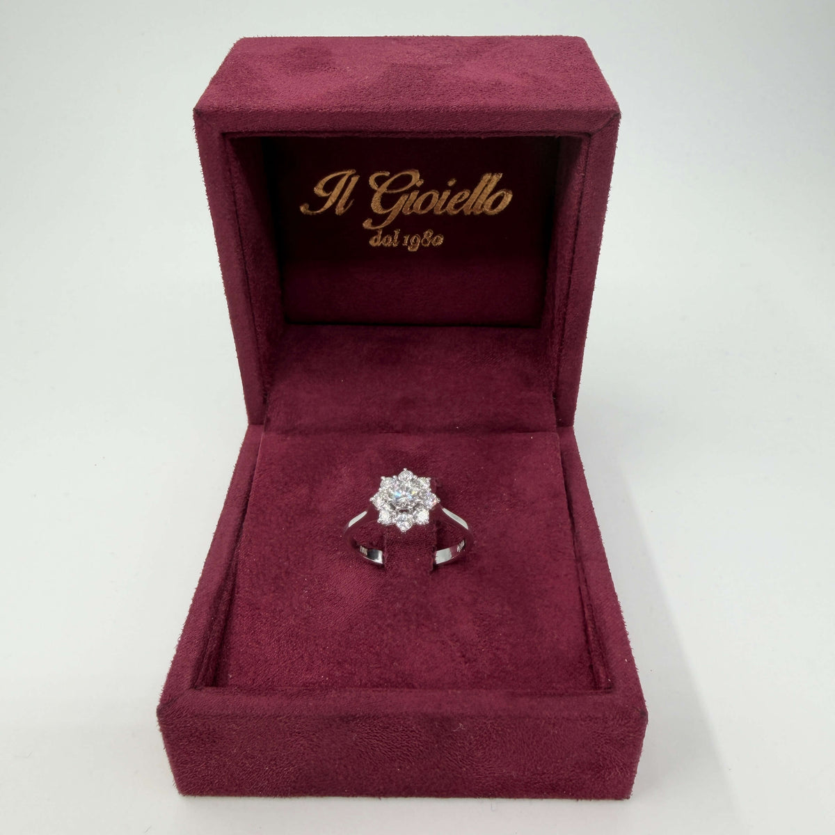 ANELLO ORO 18KT BIANCO Stile Margherita con Diamanti Naturali VS/G da 0.50ct 3.11 gr