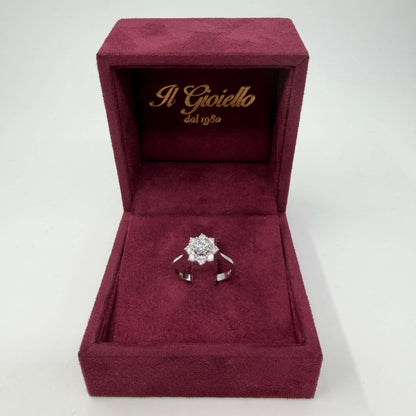 ANELLO ORO 18KT BIANCO Stile Margherita con Diamanti Naturali VS/G da 0.50ct 3.11 gr