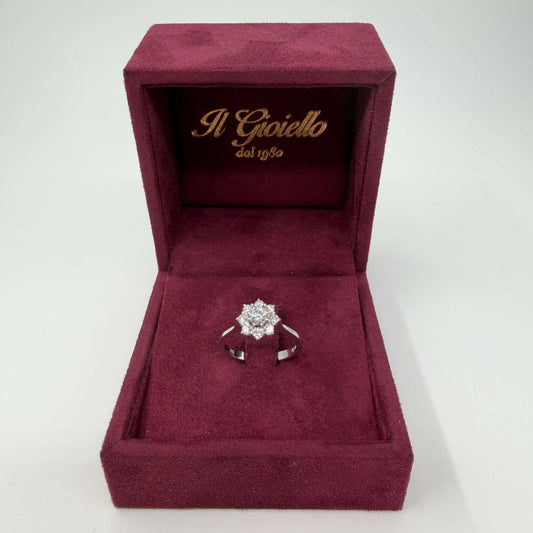 ANELLO ORO 18KT BIANCO Stile Margherita con Diamanti Naturali VS/G da 0.50ct 3.11 gr