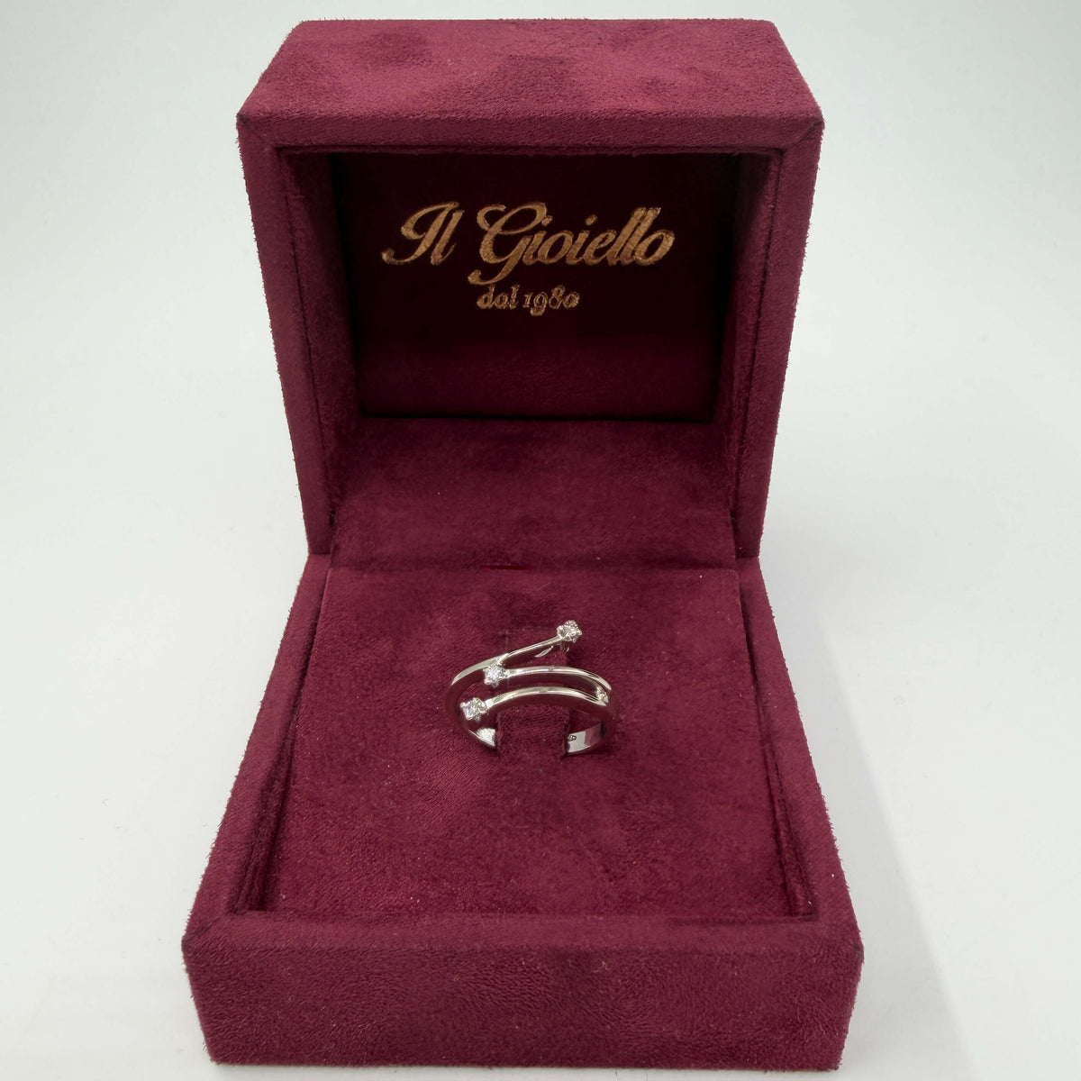 ANELLO ORO 18KT BIANCO Trilogy con Diamanti Naturali VS/G da 0.06ct 3.53 gr