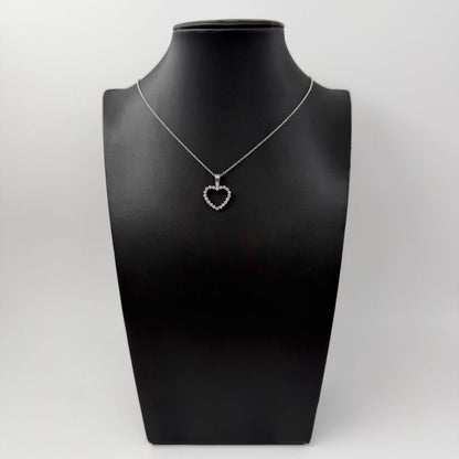 COLLANA ORO 18KT BIANCO Rollò con Ciondolo Cuore con Diamanti Naturali VS/G da 0.40ct 3.68 gr