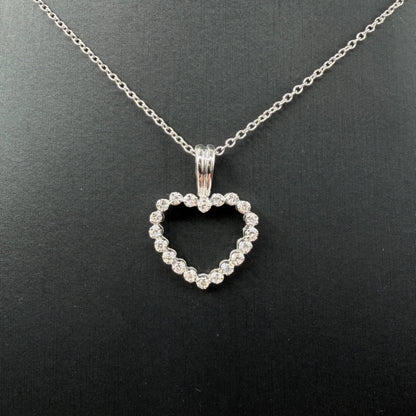 COLLANA ORO 18KT BIANCO Rollò con Ciondolo Cuore con Diamanti Naturali VS/G da 0.40ct 3.68 gr