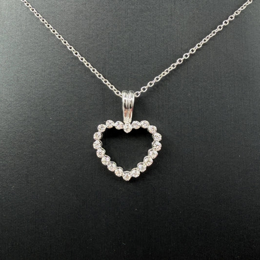 COLLANA ORO 18KT BIANCO Rollò con Ciondolo Cuore con Diamanti Naturali VS/G da 0.40ct 3.68 gr