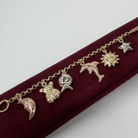 BRACCIALE ORO 18KT TRICOLOR Rollò con Charms 9.55 gr