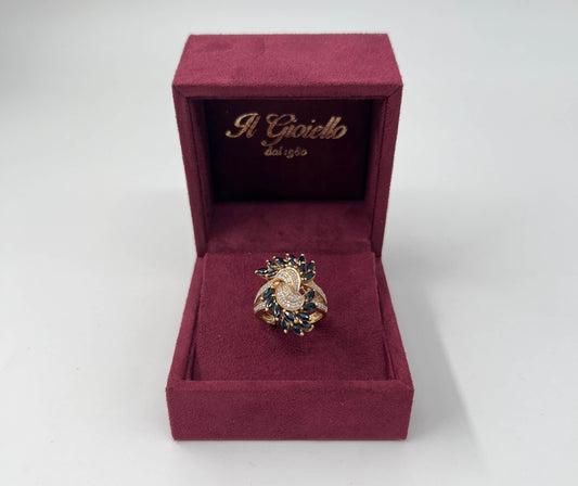 ANELLO IN ORO 18KT GIALLO CON DIAMANTI E ZAFFIRI