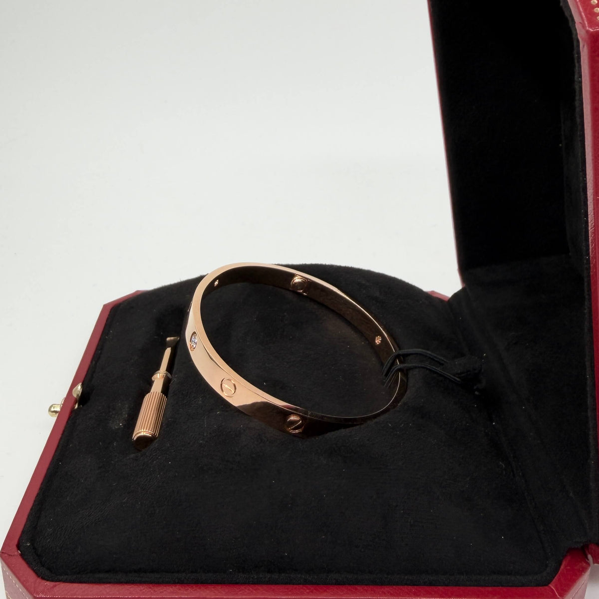 BRACCIALE ORO 18KT ROSA Cartier Love Classico 4 Diamanti 33,41 gr