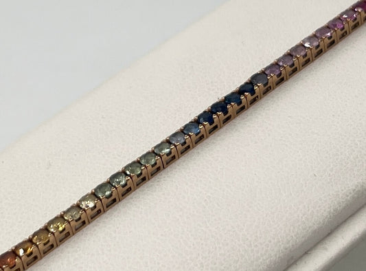 BRACCIALE TENNIS 18 KT ROSA CON ZAFFIRI RAINBOW