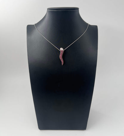 COLLANA ORO 18KT BIANCA CON DIAMANTI E RUBINI NATURALI
