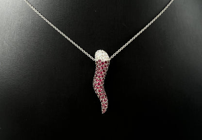 COLLANA ORO 18KT BIANCA CON DIAMANTI E RUBINI NATURALI
